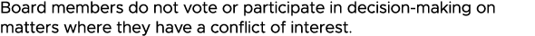 Board members do not vote or participate in decision-making on matters where they have a conflict of interest 