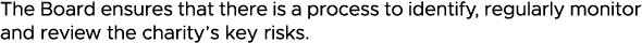 The Board ensures that there is a process to identify, regularly monitor and review the charity s key risks 