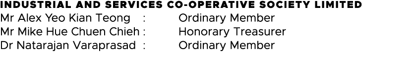 Industrial and Services Co-operative Society Limited Mr Alex Yeo Kian Teong : Ordinary Member Mr Mike Hue Chuen Chieh   