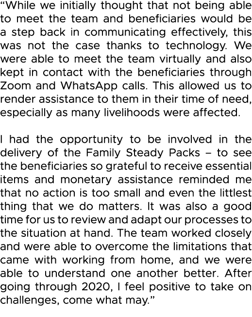  While we initially thought that not being able to meet the team and beneficiaries would be a step back in communicat   