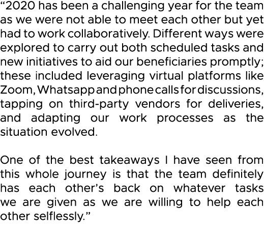  2020 has been a challenging year for the team as we were not able to meet each other but yet had to work collaborati   