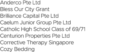 Anderco Pte Ltd Bless Our City Grant Brilliance Capital Pte Ltd Caelum Junior Group Pte Ltd Catholic High School Clas   