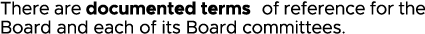 There are documented terms of reference for the Board and each of its Board committees 